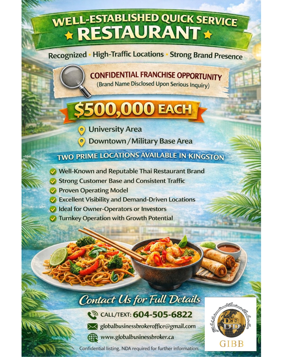 EXCLUSIVE TWO-LOCATION RESTAURANT OPPORTUNITY